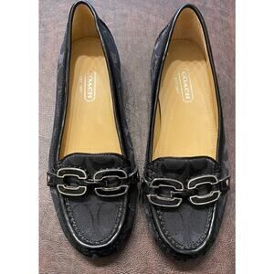 Coach Ella Loafers 5B Black Signature C Patent Horse Bit Y2K Quiet Luxury Staple